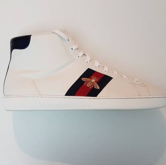 Gucci White Bee Ace High-Top Sneakers  Gucci M Siz - Picture 5 of 8